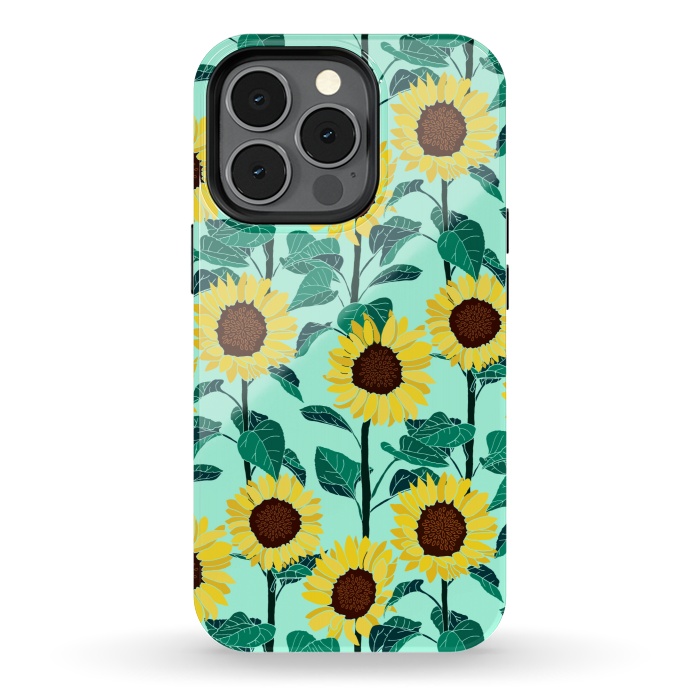 iPhone 13 pro StrongFit Sunny Sunflowers - Mint  by Tigatiga