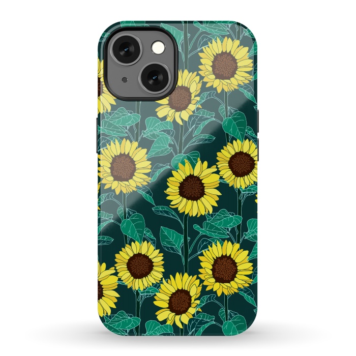 iPhone 13 StrongFit Sunny Sunflowers - Emerald  by Tigatiga