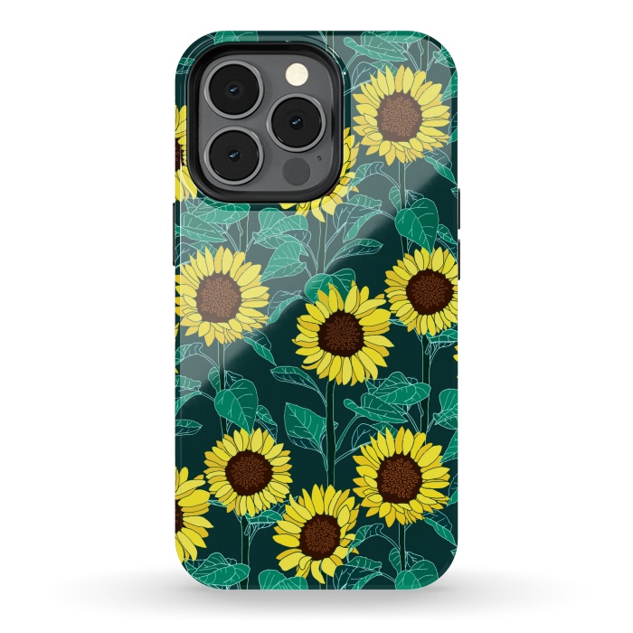 iPhone 13 pro StrongFit Sunny Sunflowers - Emerald  by Tigatiga