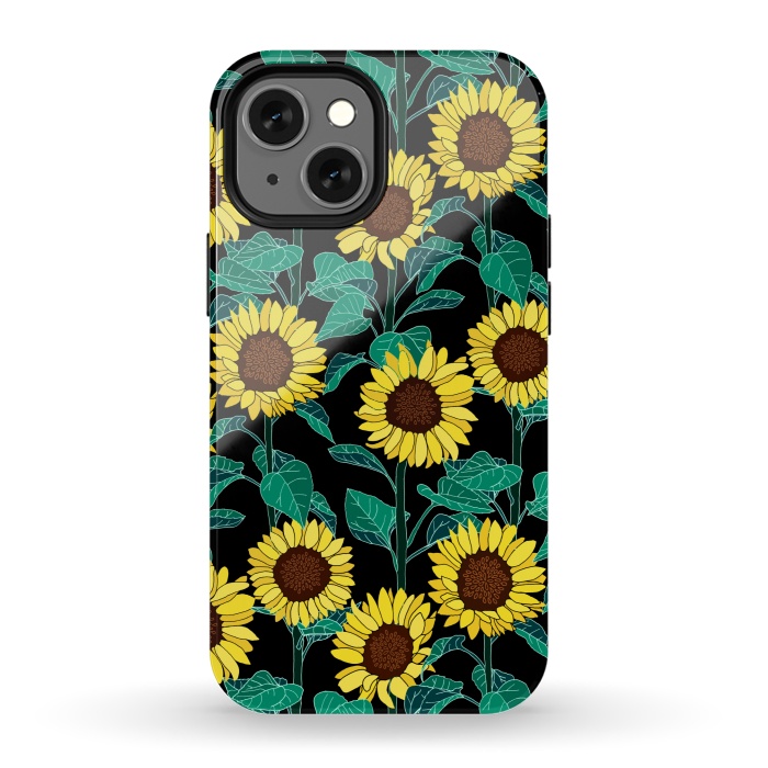 iPhone 13 mini StrongFit Sunny Sunflowers - Black  by Tigatiga