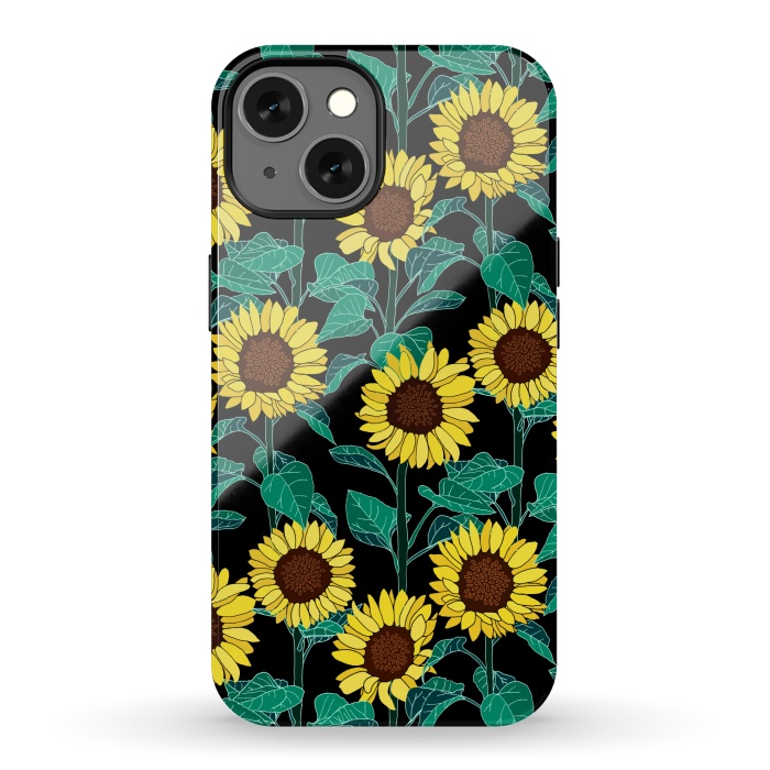 iPhone 13 StrongFit Sunny Sunflowers - Black  by Tigatiga