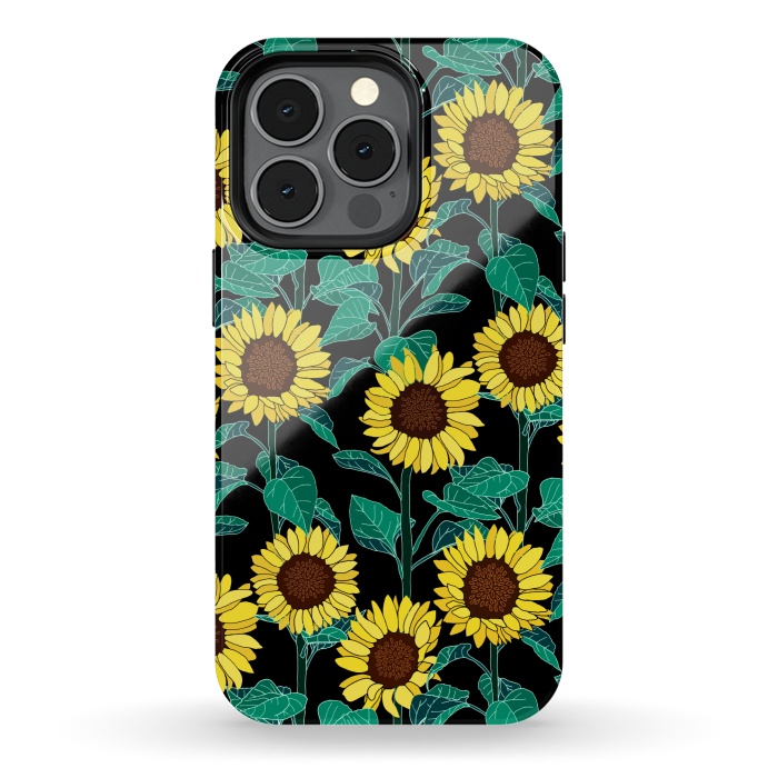 iPhone 13 pro StrongFit Sunny Sunflowers - Black  by Tigatiga