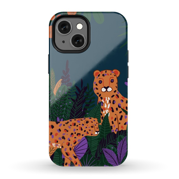 iPhone 13 mini StrongFit Two Cheetahs in Tropical Jungle by  Utart