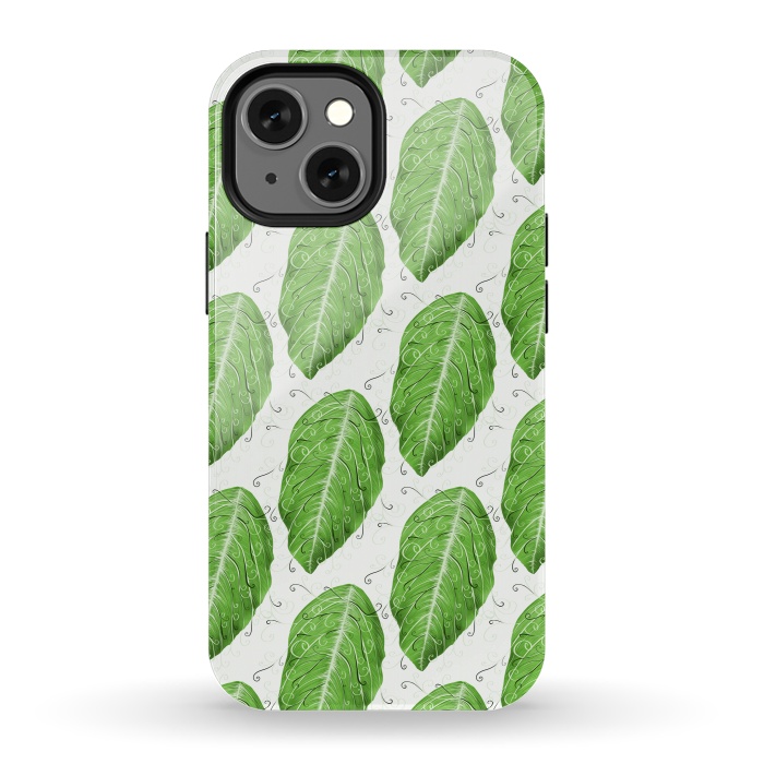 iPhone 13 mini StrongFit Swirly Green Leaf Pattern by Boriana Giormova