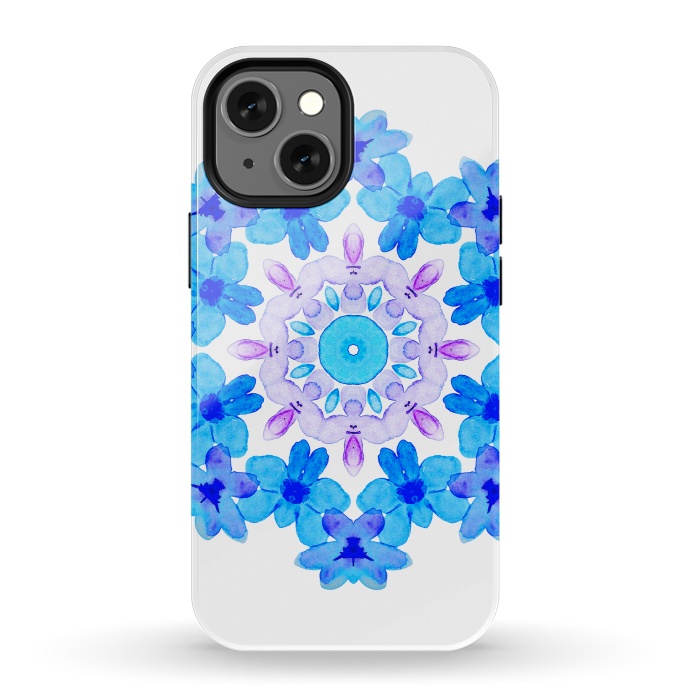 iPhone 13 mini StrongFit Flower Mandala Violet Blue Watercolor Floral Art by Boriana Giormova