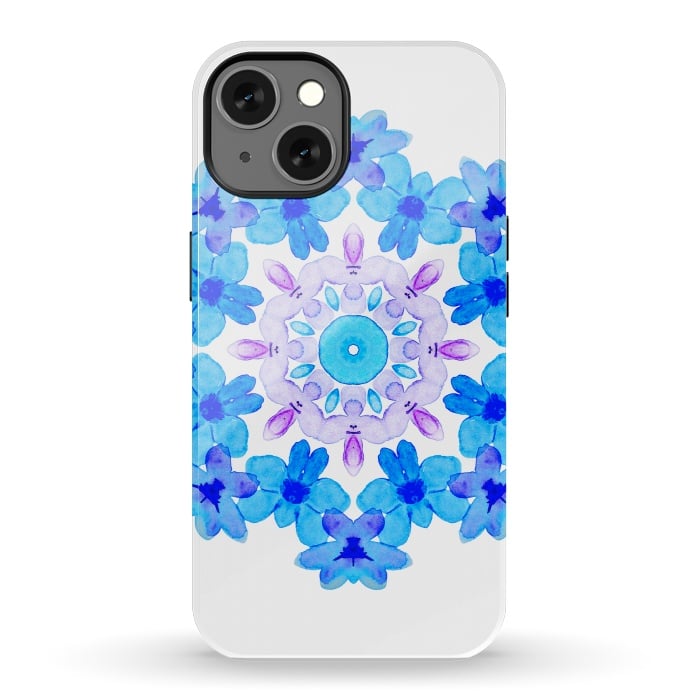 iPhone 13 StrongFit Flower Mandala Violet Blue Watercolor Floral Art by Boriana Giormova