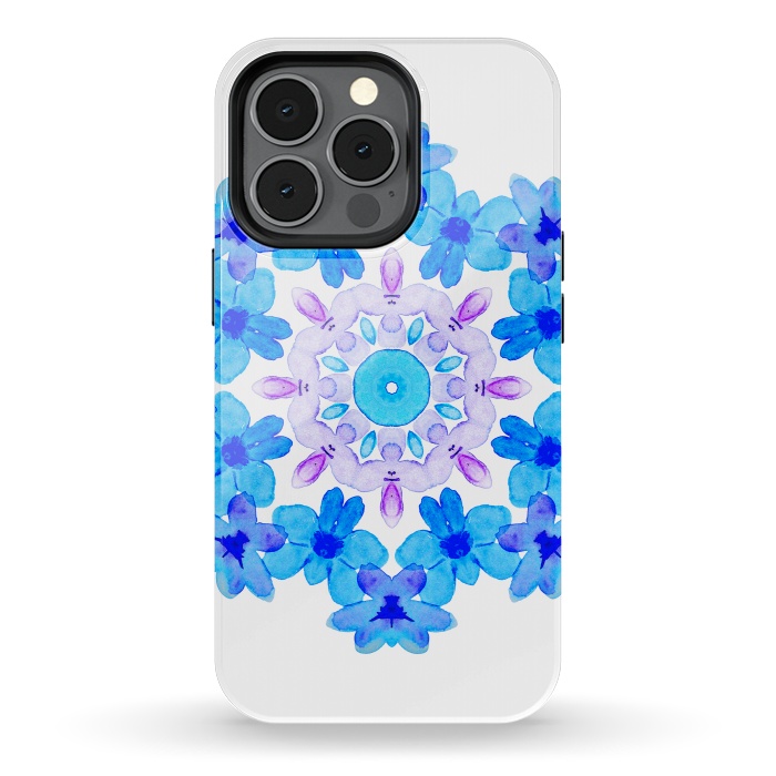 iPhone 13 pro StrongFit Flower Mandala Violet Blue Watercolor Floral Art by Boriana Giormova