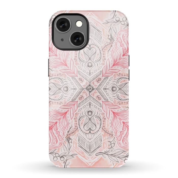 iPhone 13 StrongFit Boho Soft Peach Pink Tribal Pattern by Micklyn Le Feuvre