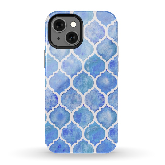 iPhone 13 mini StrongFit Cornflower Blue Textured Moroccan Pattern by Micklyn Le Feuvre