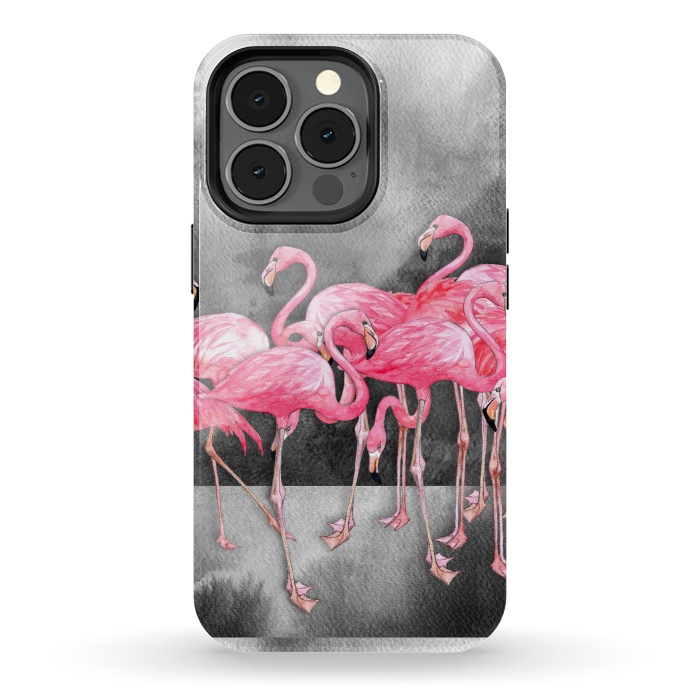 iPhone 13 pro StrongFit Pink Flamingos in Watercolor & Ink by Micklyn Le Feuvre