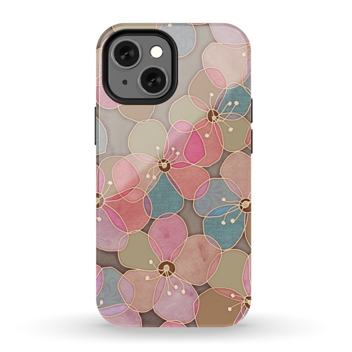 iPhone 13 mini StrongFit Simple Floral in Soft Neutrals and Pink by Micklyn Le Feuvre