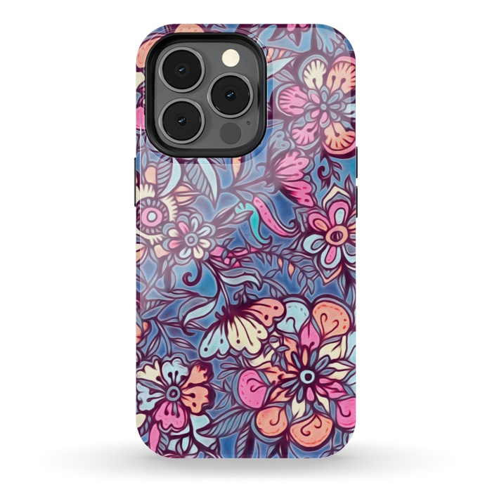 iPhone 13 pro StrongFit Sweet Spring Floral - soft indigo & candy pastels by Micklyn Le Feuvre