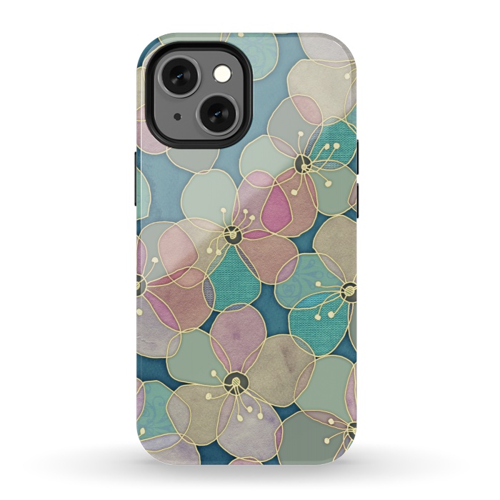 iPhone 13 mini StrongFit It's Always Summer Somewhere - floral pattern on teal by Micklyn Le Feuvre