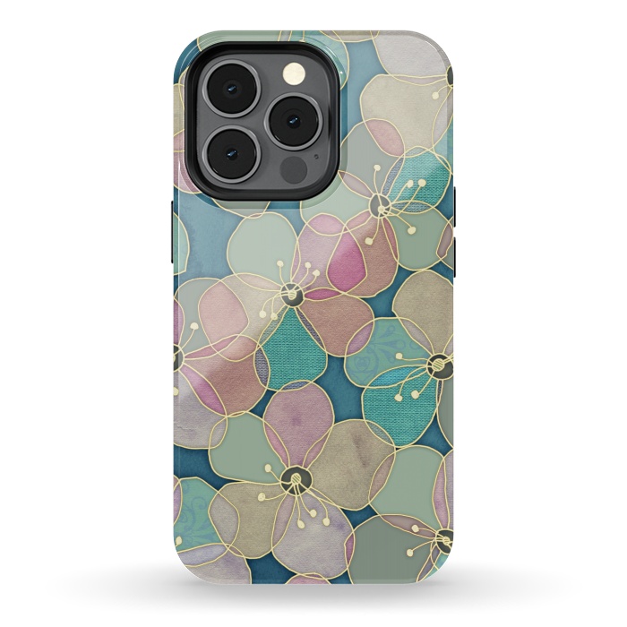 iPhone 13 pro StrongFit It's Always Summer Somewhere - floral pattern on teal by Micklyn Le Feuvre