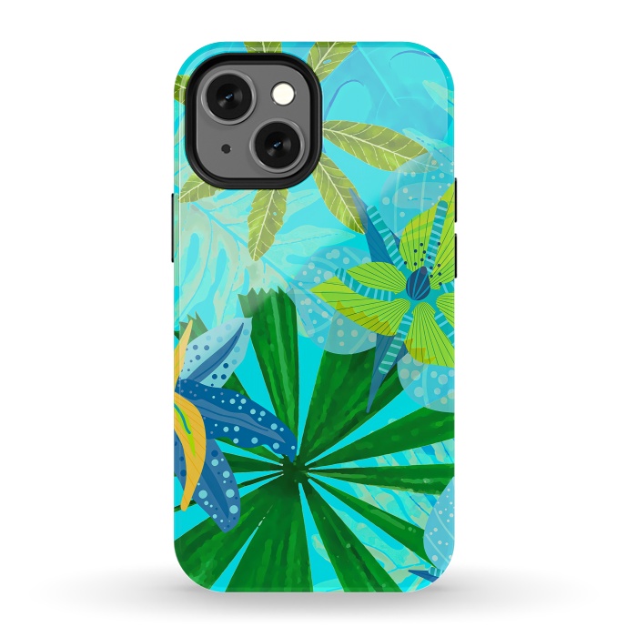 iPhone 13 mini StrongFit Watercolor Abstract Teal and Blue Aloha tropical Jungle by  Utart