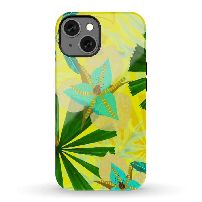 iPhone 13 StrongFit Colorful Yellow Green and teal Abstract Aloha Tropical Jungle by  Utart