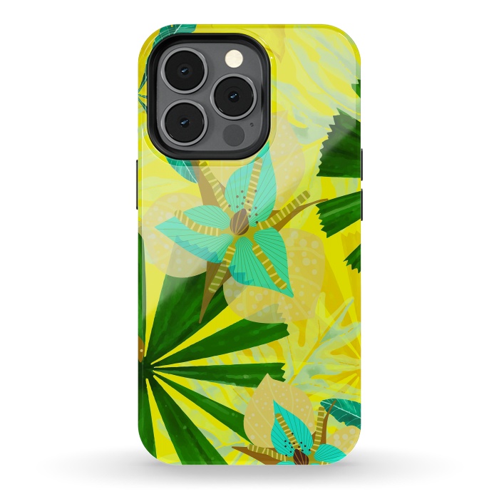 iPhone 13 pro StrongFit Colorful Yellow Green and teal Abstract Aloha Tropical Jungle by  Utart