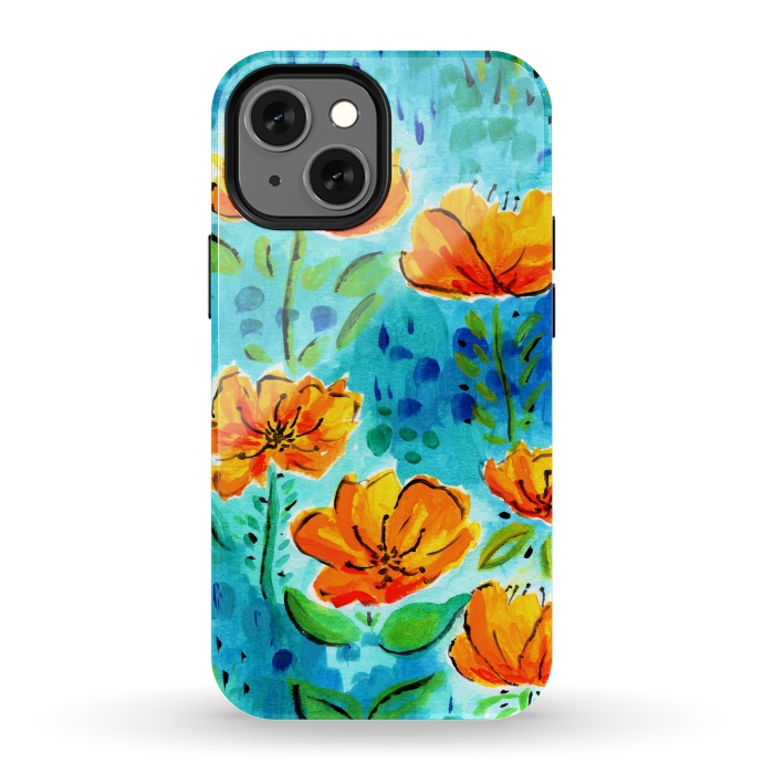iPhone 13 mini StrongFit Abstract Orange Poppies by Tigatiga