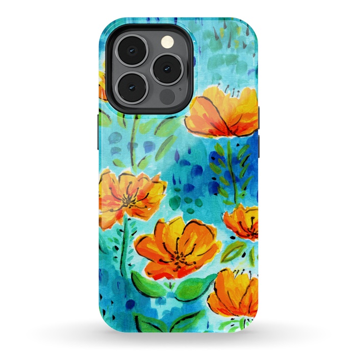 iPhone 13 pro StrongFit Abstract Orange Poppies by Tigatiga