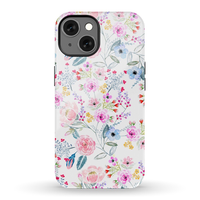 iPhone 13 StrongFit Vintage floral Watercolor hand paint design by InovArts