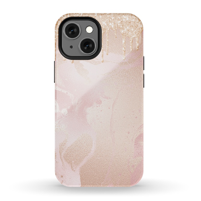 iPhone 13 mini StrongFit Gold Glitter Rain on Blush Marble by  Utart