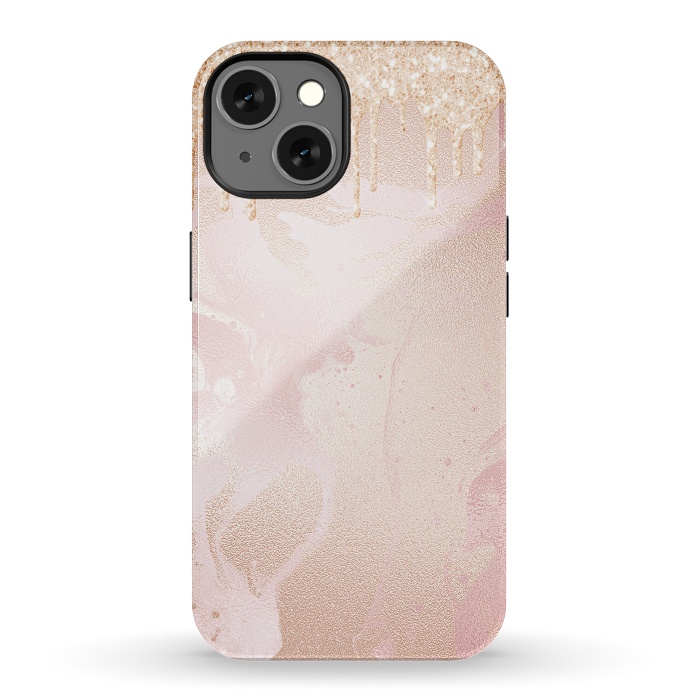 iPhone 13 StrongFit Gold Glitter Rain on Blush Marble by  Utart