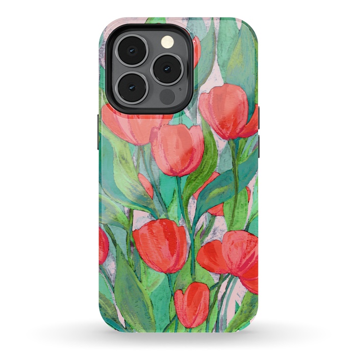 iPhone 13 pro StrongFit Blooming Red Tulips in Gouache  by Micklyn Le Feuvre