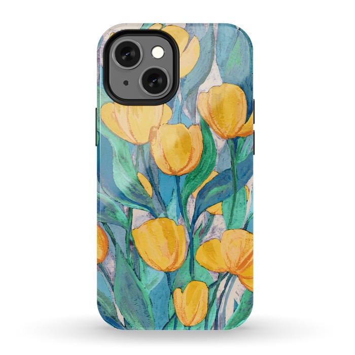iPhone 13 mini StrongFit Blooming Golden Tulips in Gouache  by Micklyn Le Feuvre