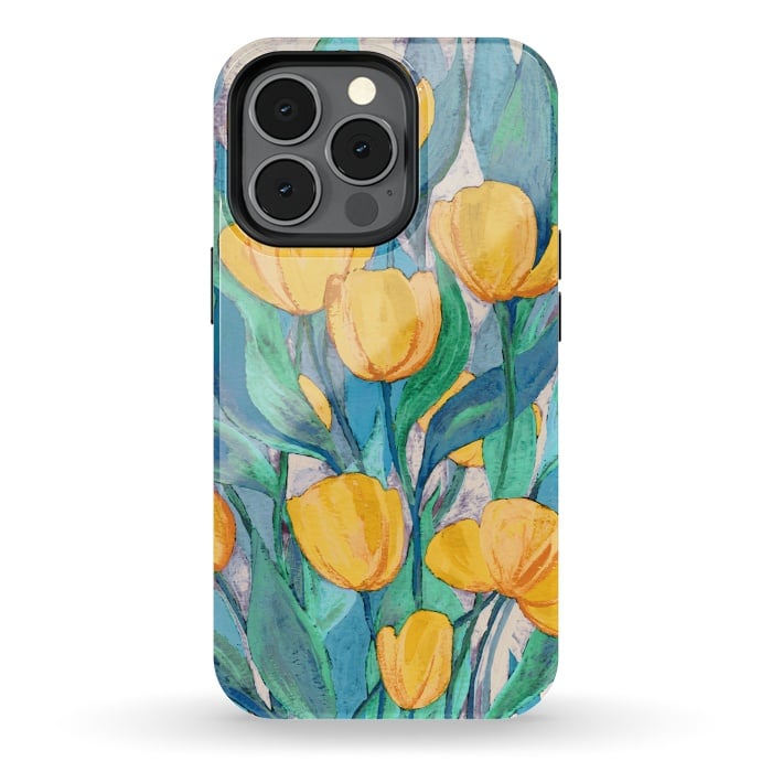 iPhone 13 pro StrongFit Blooming Golden Tulips in Gouache  by Micklyn Le Feuvre