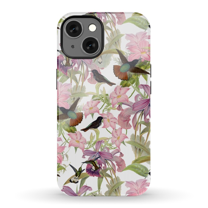 iPhone 13 StrongFit Hummingbirds and Tropical Flowers by  Utart