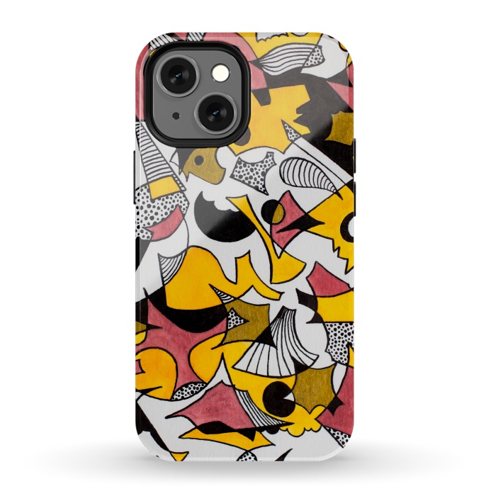 iPhone 13 mini StrongFit Abstract Shapes in Yellow, Red and Gold by Paula Ohreen