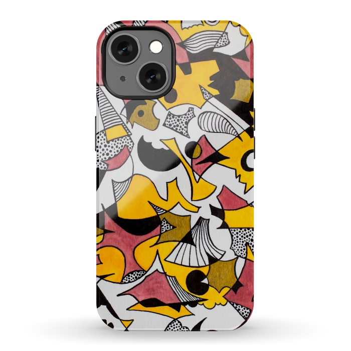 iPhone 13 StrongFit Abstract Shapes in Yellow, Red and Gold by Paula Ohreen