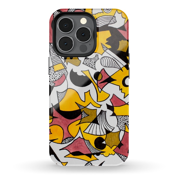 iPhone 13 pro StrongFit Abstract Shapes in Yellow, Red and Gold by Paula Ohreen