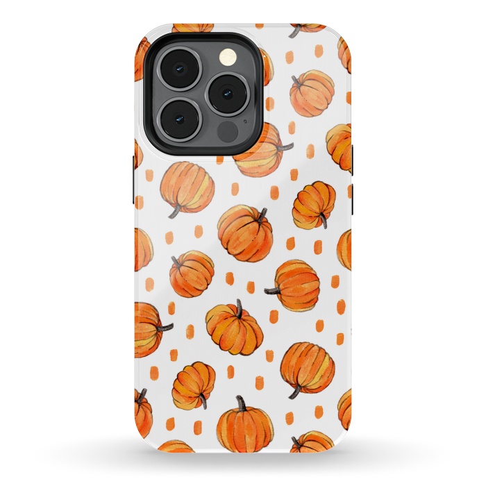 iPhone 13 pro StrongFit Little Gouache Pumpkins with Dots on White by Micklyn Le Feuvre