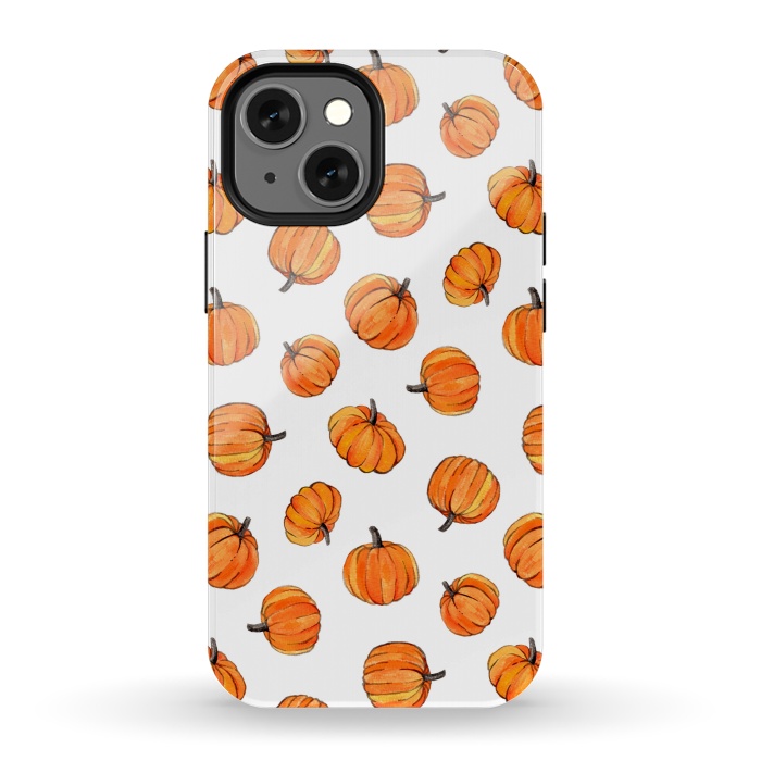 iPhone 13 mini StrongFit Tiny Pumpkin Polka Dots on White by Micklyn Le Feuvre