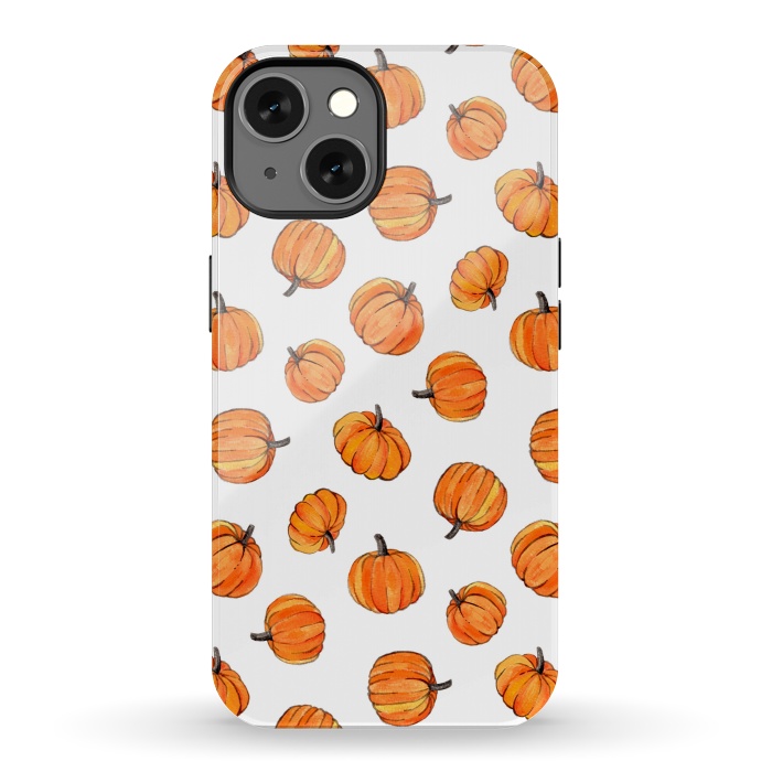 iPhone 13 StrongFit Tiny Pumpkin Polka Dots on White by Micklyn Le Feuvre