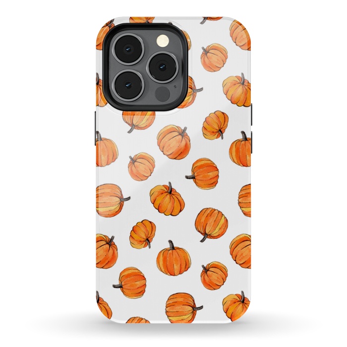iPhone 13 pro StrongFit Tiny Pumpkin Polka Dots on White by Micklyn Le Feuvre