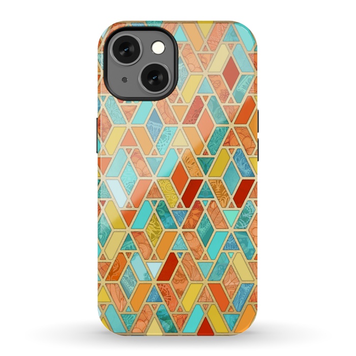 iPhone 13 StrongFit Tangerine and Turquoise Geometric Fall Pattern by Micklyn Le Feuvre