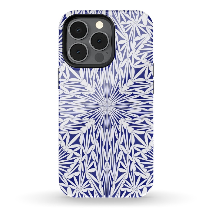 iPhone 13 pro StrongFit Blue white oriental foliage mandala by Oana 