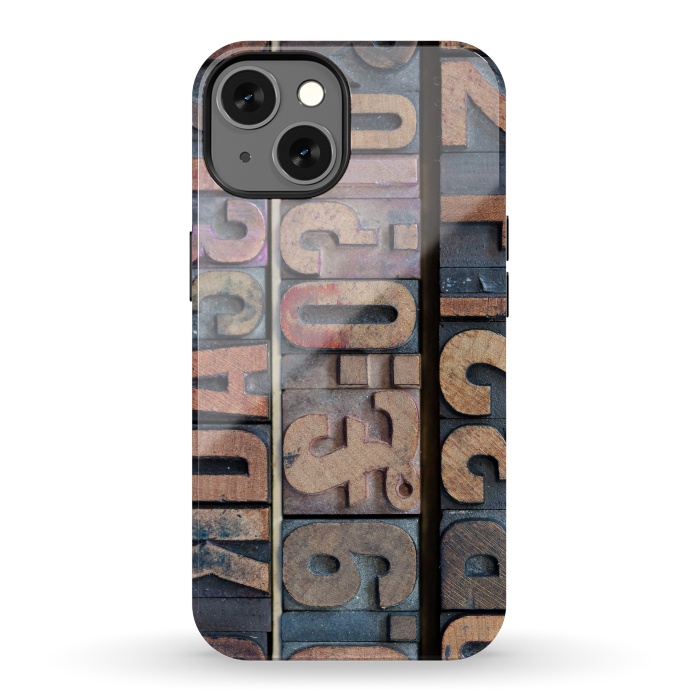 iPhone 13 StrongFit Old Wooden Print Blocks by Andrea Haase
