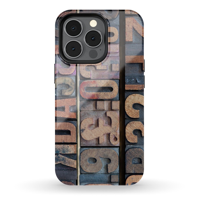 iPhone 13 pro StrongFit Old Wooden Print Blocks by Andrea Haase