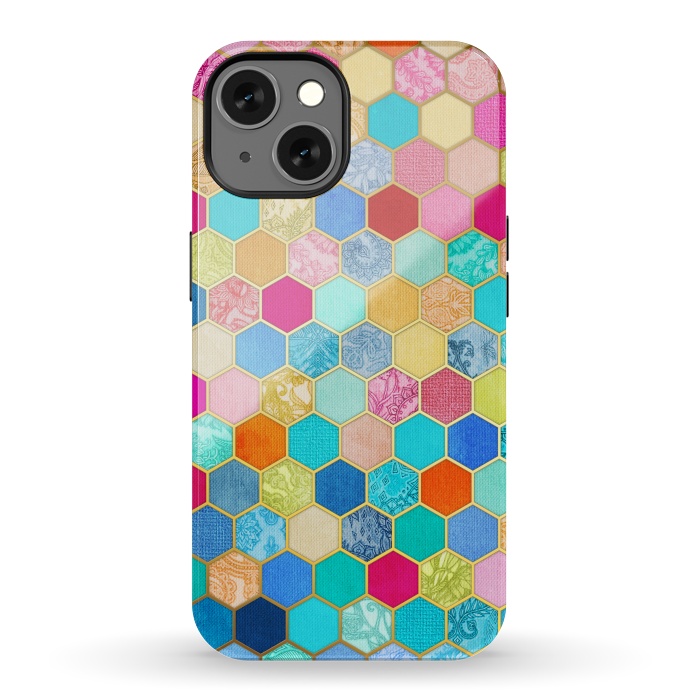 iPhone 13 StrongFit Patterned Honeycomb Patchwork in Jewel Colors by Micklyn Le Feuvre