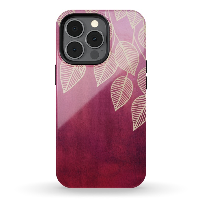 iPhone 13 pro StrongFit Magenta Garden in watercolor and ink by Micklyn Le Feuvre