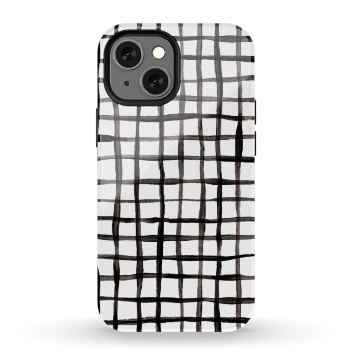 iPhone 13 mini StrongFit Modern Graphic Black and White Hand Painted Grid by Micklyn Le Feuvre