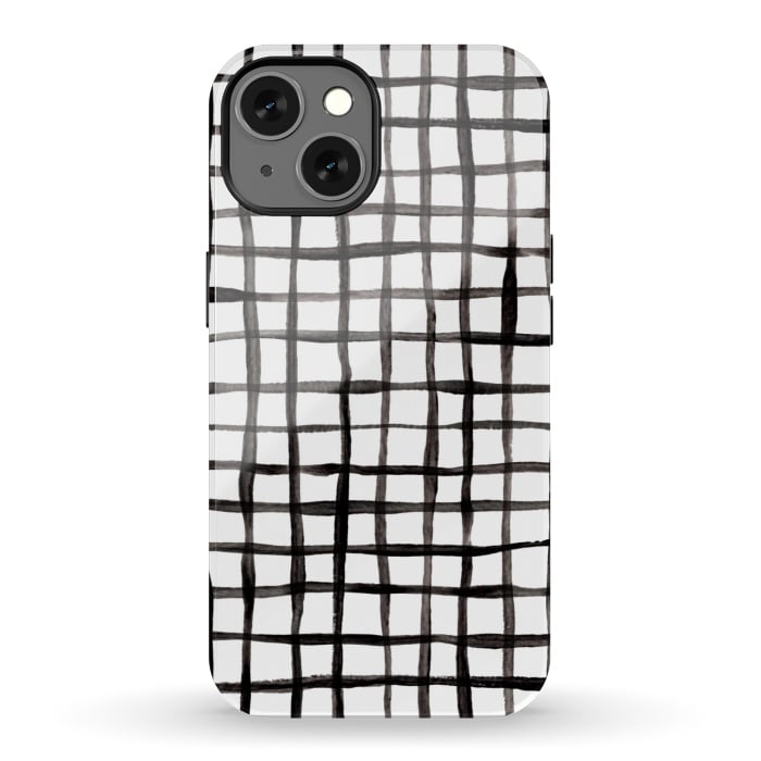 iPhone 13 StrongFit Modern Graphic Black and White Hand Painted Grid by Micklyn Le Feuvre