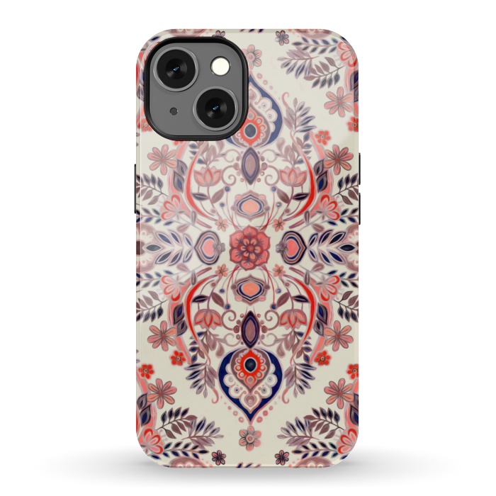 iPhone 13 StrongFit Modern Folk in Coral Red and Indigo by Micklyn Le Feuvre