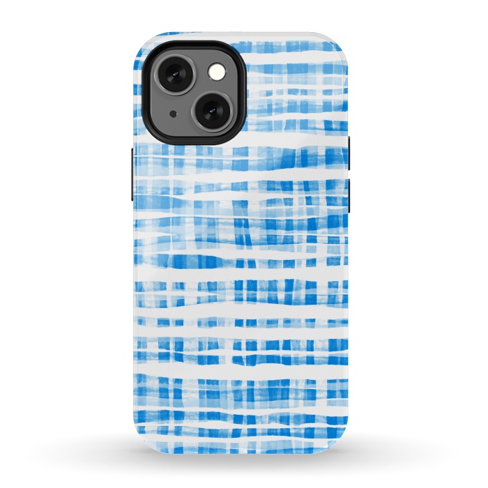 iPhone 13 mini StrongFit Happy Cobalt Blue Hand Painted Gingham by Micklyn Le Feuvre