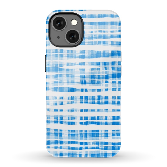 iPhone 13 StrongFit Happy Cobalt Blue Hand Painted Gingham by Micklyn Le Feuvre