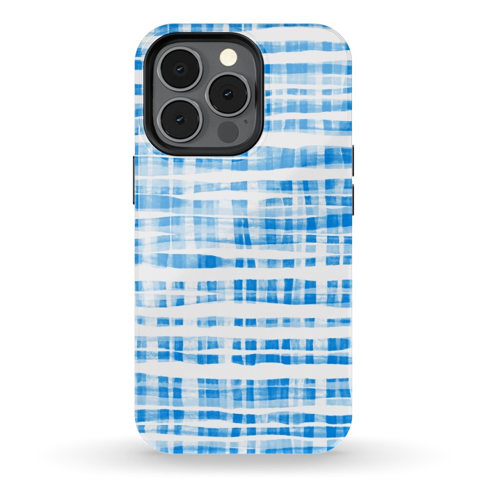 iPhone 13 pro StrongFit Happy Cobalt Blue Hand Painted Gingham by Micklyn Le Feuvre