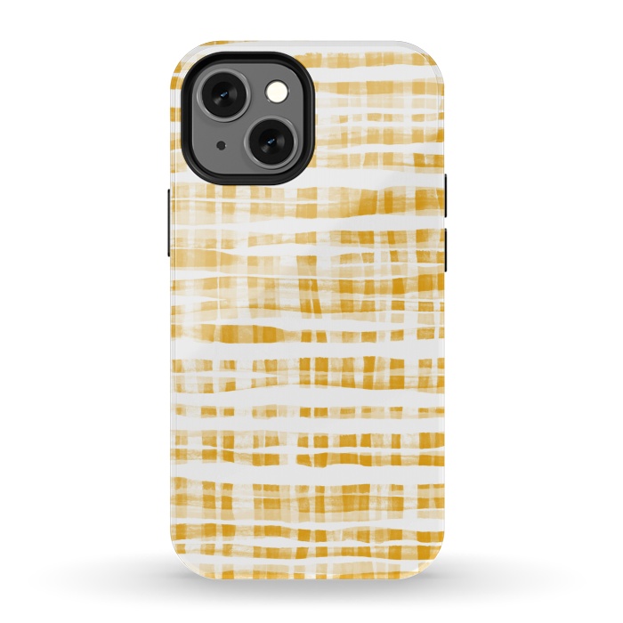 iPhone 13 mini StrongFit Happy Mustard Yellow Hand Painted Gingham by Micklyn Le Feuvre